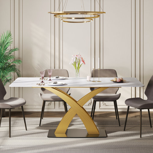 Rectangular Marysa 71'' Dining Table With Sintered Stone Top   Stainless Steel Leg 